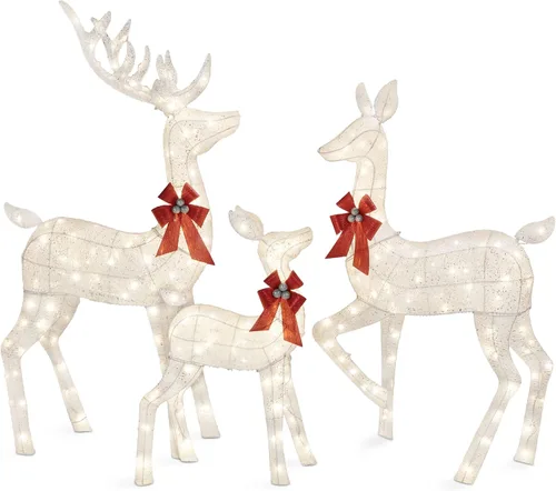 Vista 12 de Best Choice Products Juego familiar de ciervos de Navidad grandes iluminados de 6.5 pies, 3 piezas, decoración de patio al aire libre con 385 luces