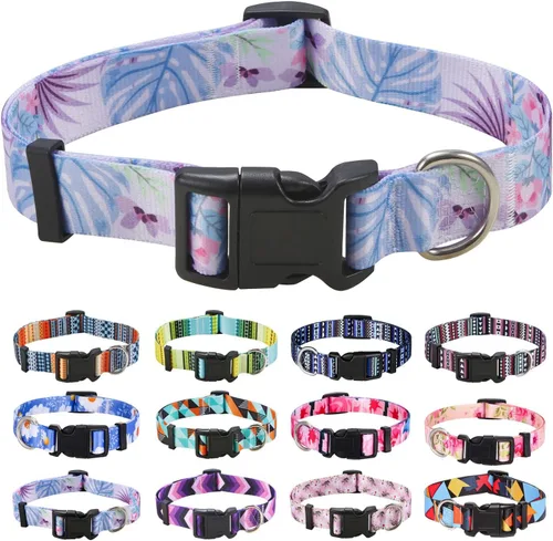 Vista 16 de Mihqy - Collar de perro, patrones geométricos florales, tribales, bohemios, collar de estilo étnico, suave y ajustable, para perros pequeños