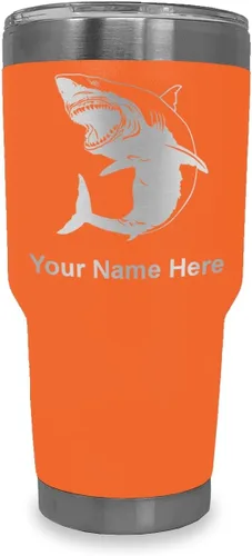 Vista 14 de LaserGram Vaso aislado al vacío de 20 onzas, gran tiburón blanco, grabado personalizado incluido (negro)