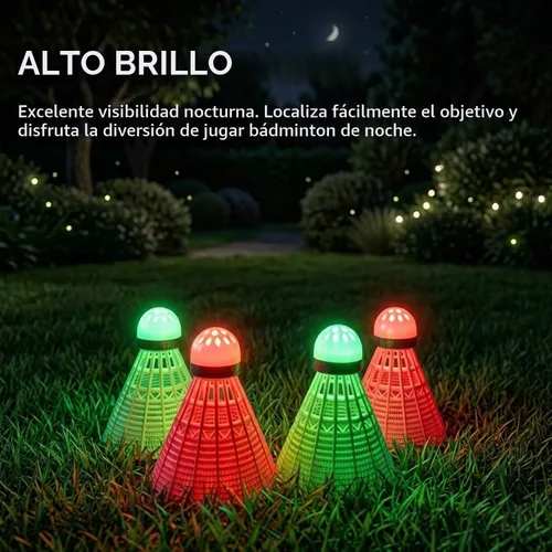 Vista 4 de Glow in The Dark Badminton Birdies,LED Badminton Shuttlecocks for Family Backyards Practice,4/5/6 PCS Nylon/Goose Feather Long Lasting Light Up
