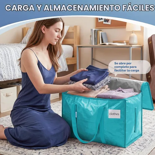 Vista 4 de TICONN Paquete de 2 bolsas de mudanza extra grandes resistentes con cremalleras y asas de transporte, bolsas de almacenamiento duraderas para Aqua