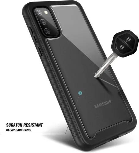 Vista 4 de NZND Compatible con Samsung Galaxy A03S Funda para teléfono, color negro, con protector de pantalla integrado, prueba de caídas de grado militar