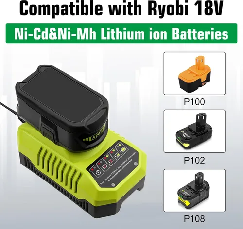 Vista 5 de Paquete de 2 baterías de repuesto de 6000mAh P108 para Ryobi 18V batería y cargador compatible con P108 P107 P105 P104 P103 P102 P190 PBP005 PBP006