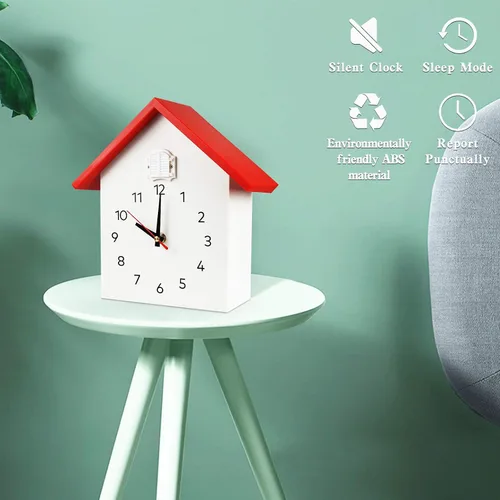 Vista 3 de KEYPOWER - Reloj de pared de cuco, sonidos naturales de pájaros o llamada de cuco, péndulo de reloj con diseño, casa de pájaros, arte de pared