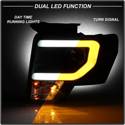Vista 6 de ACANII - Para Ford F150 Pickup Truck 2009-2014 [Estilo Raptor] LED Tube Switchback Señal Proyector Faros Faros Faros