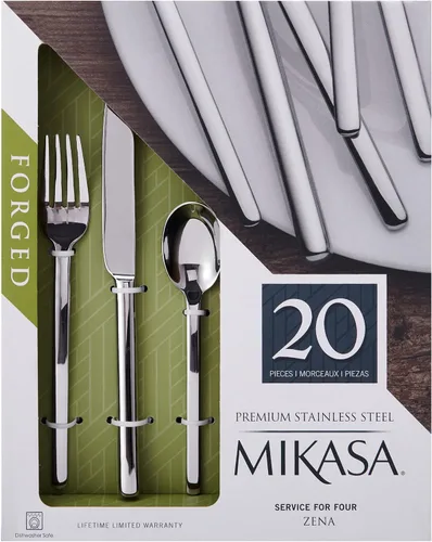 Vista 7 de Mikasa Zena - Juego de cubiertos de acero inoxidable 18/0 de 20 piezas, con tenedores de cena, tenedores de ensalada, cuchillos, cucharas