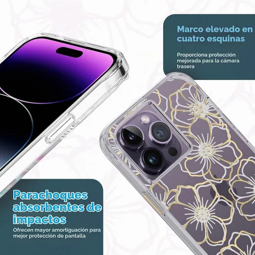 Vista 5 de Case-Mate Funda para iPhone 14 Pro Max, gemas florales, con protección contra caídas de 10 pies y carga inalámbrica, funda de diamantes de imitación