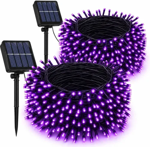 Vista 11 de Dazzle Bright Paquete de 2 tiras solares de Navidad verdes de 400 LED de 132 pies para exteriores, funciona con energía solar del día de San