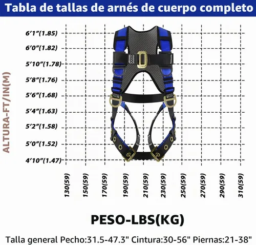 Vista 4 de TRSMIMA Arnés de seguridad para protección contra caídas, cinturón de trabajo para techos de escalada con respaldo acolchado en el hombro con ojales