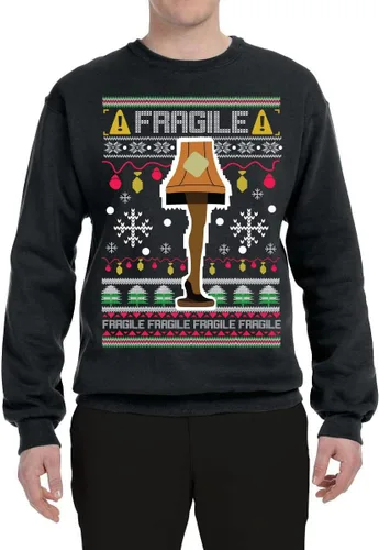 Vista 3 de Wild Bobby Suéter feo de Navidad con lámpara de pierna frágil, sudadera unisex con cuello redondo