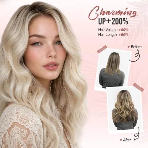 Vista 6 de Extensiones de cabello con clip, extensiones de cabello sintético ondulado de 14 pulgadas con clip (color: 22H10#)
