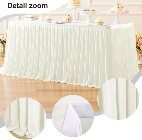 Vista 7 de Falda de mesa beige para mesas rectangulares, falda de escritorio de 6 pies para el escritorio del profesor, aula, volantes, tela de poliéster