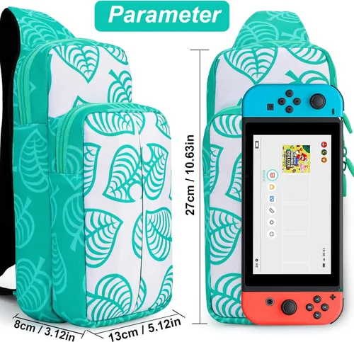 Vista 3 de Owngen Bonita bolsa de viaje para Nintendo SwitchOLEDLite para Animal Crossing Crossbody Sling Mochila de almacenamiento para NS Consolo base