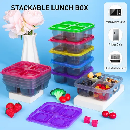 Vista 4 de Ruisita Caja Bento de 10 piezas con 4 compartimentos, reutilizable, contenedor de almacenamiento de alimentos divididos con tapas, control