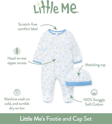 Vista 3 de Little Me Pijama unisex de 2 piezas para bebé, 100% algodón, sin arañazos, etiqueta