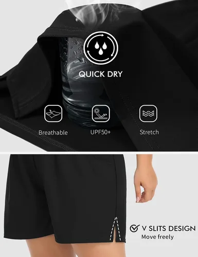 Vista 5 de ANFILIA Pantalones cortos de natación de talla grande para mujer, pantalones cortos de cintura alta, tankini con bolsillos
