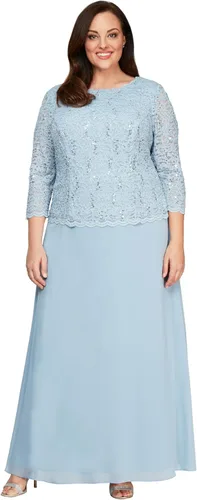 Vista 14 de Alex Evenings Vestido de una pieza con cuerpo de encaje elástico de mangas 3/4 para mujer Bordado de orquídea ahumada