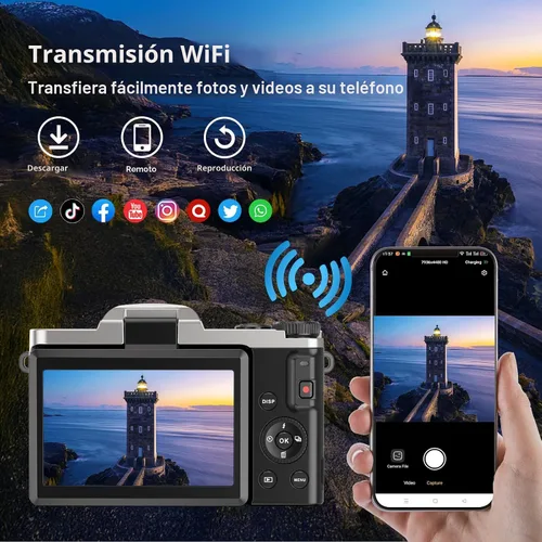 Vista 3 de Cámara digital 4K para fotografía con WiFi 64MP Cámara de vlogging de enfoque automático para video de YouTube de 3 pulgadas, pantalla abatible
