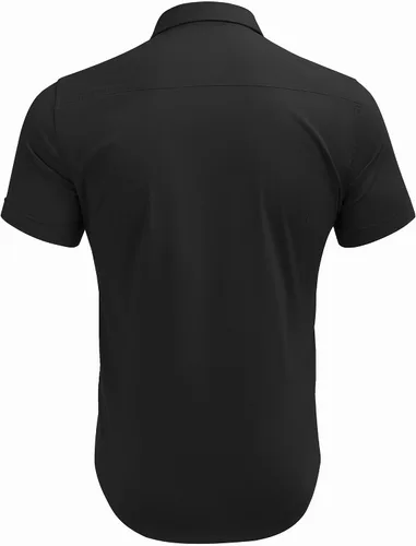 Vista 9 de COOFANDY Camisas de vestir para hombre, de manga corta, de algodón, casual, con botones, con bolsillo