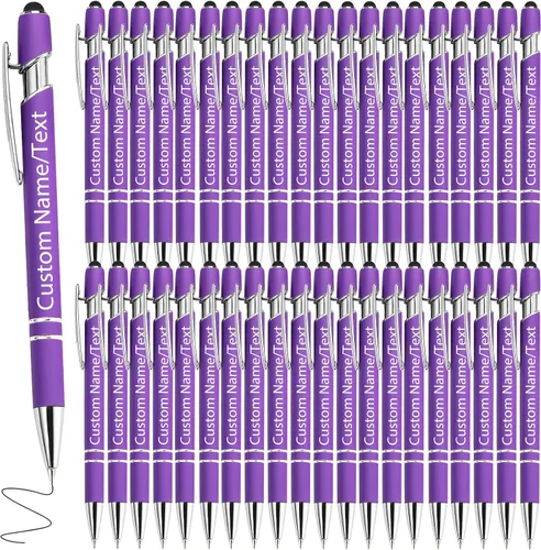 Vista 16 de Bolígrafos personalizados con nombre, paquete de 10 bolígrafos personalizados a granel, bolígrafo de tinta negra grabada con punta de lápiz óptico