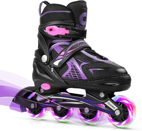 Vista 11 de Gonex Patines en línea para niñas y niños, patines ajustables para exteriores, patines en línea para niños, adolescentes y mujeres con ruedas