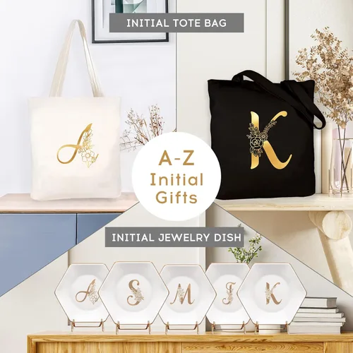 Vista 7 de CARAKNOTS Plato para anillos en M con inicial, regalos para amigas, plato de joyería personalizado de cerámica, regalos de cumpleaños, graduación
