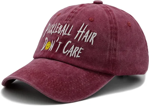 Vista 2 de NVJUI JUFOPL Gorra de béisbol bordada para el pelo de Pickleball Don't Care, regalos de pickleball para hombres y mujeres, Rojo
