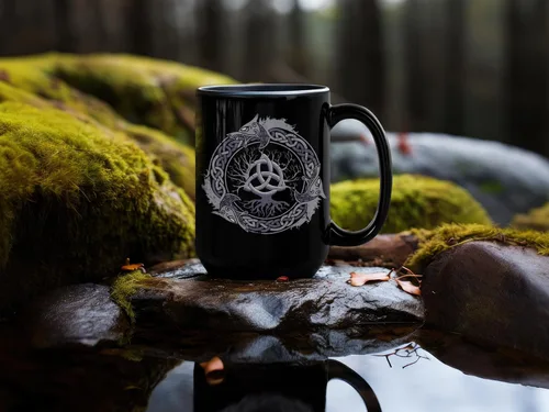 Vista 3 de Soul'n'Passions Triquetra Tree of Life - Taza de cerámica nórdica Yggdrasil, 11 onzas, color negro