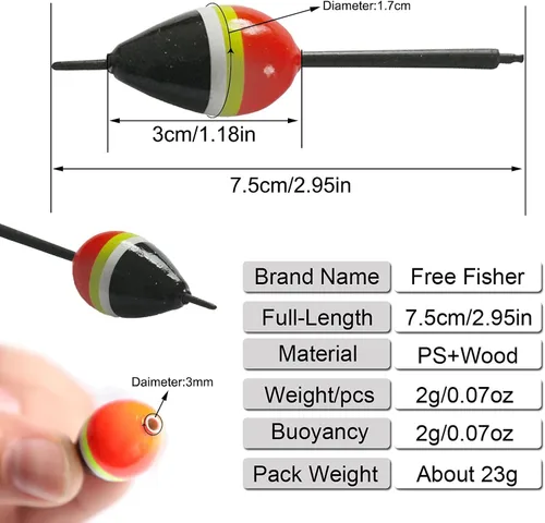 Vista 3 de 10 unids/lote Pesca Bobber Corcho Flotadores Pesca Iluminado Balsa Boya Madera 0.07 oz/3.1 in Larga Cola Pesca Flotteur Peche
