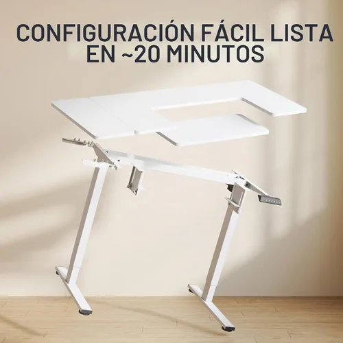 Vista 8 de FLEXISPOT Mesa de coser ajustable con cama para máquina de coser de montaje empotrado, escritorio de costura con doble espacio de trabajo ajustable