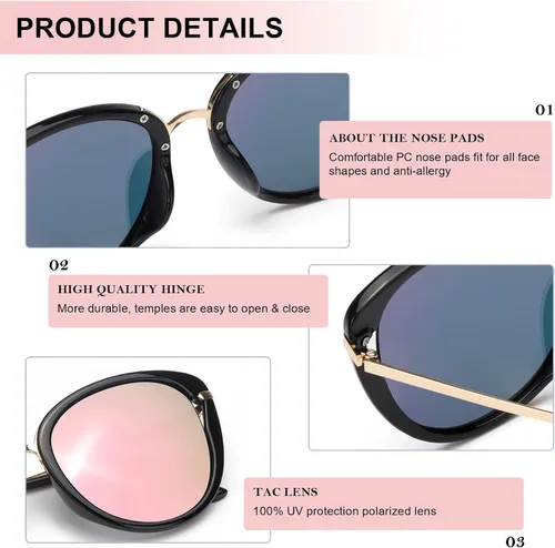Vista 4 de SIPHEW Gafas de sol polarizadas para mujer, marco cuadrado clásico, protección UV400, XXL