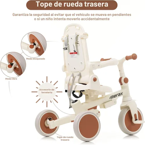 Vista 4 de Triciclo todo terreno 7 en 1 para niños, cochecito plegable para niños pequeños, mango de empuje ajustable