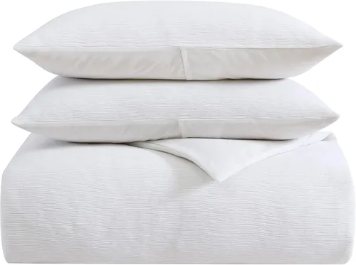 Vista 11 de Vera Wang - Juego de funda de edredón tamaño Queen, ropa de cama de algodón suave con fundas de almohada a juego, cierre de botón y lazos interiores