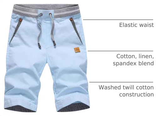 Vista 52 de JustSun Pantalones cortos para hombre, estilo casual, de algodón, con cintura elástica y bolsillos Negro