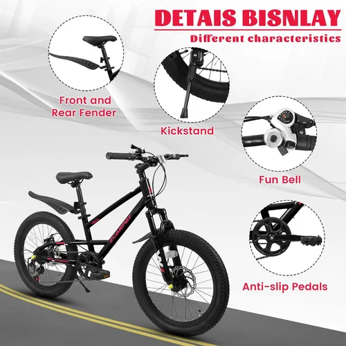 Vista 6 de Bicicleta de montaña para niños de 20 pulgadas, bicicleta de montaña para niños y niñas de 8 a 12 años, 7 velocidades para adolescentes, bicicletas