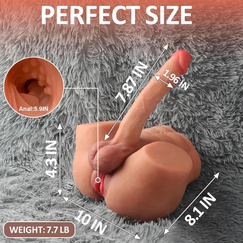 Vista 4 de Muñeca sexual transexual de 7.7 libras, torso con pene vagina anal, juguetes sexuales gay 3 en 1, consolador realista, coño de bolsillo