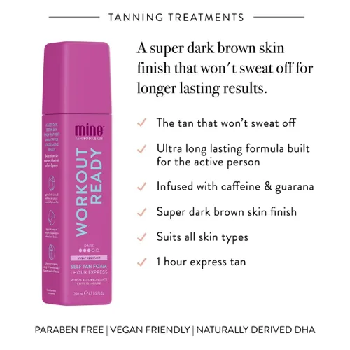 Vista 3 de Minetan Workout Ready Self Tan Foam Colección de tratamientos de bronceado - Acabado de piel súper oscuro, a prueba de sudor, libre