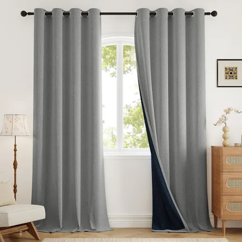 Vista 24 de Rinwoc Cortinas opacas gruesas y suaves, juego de 2 paneles para dormitorios pequeños/habitaciones de niños, con textura de lino y bloqueo de luz