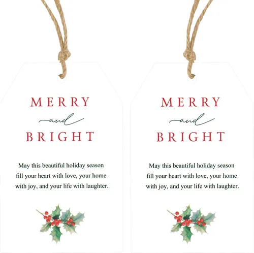 Vista 9 de Etiquetas de regalo de Navidad de Anwyll con cuerda - 50 piezas etiquetas de arco rosa feliz feliz feliz Navidad para regalos etiqueta de regalo