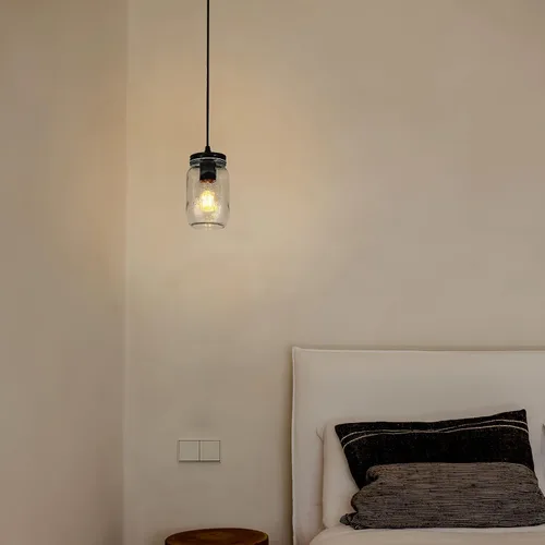 Vista 9 de Luces colgantes de cristal para isla de cocina, 1 luz negra colgante con pantalla de vidrio, lámpara colgante de tarro de masón
