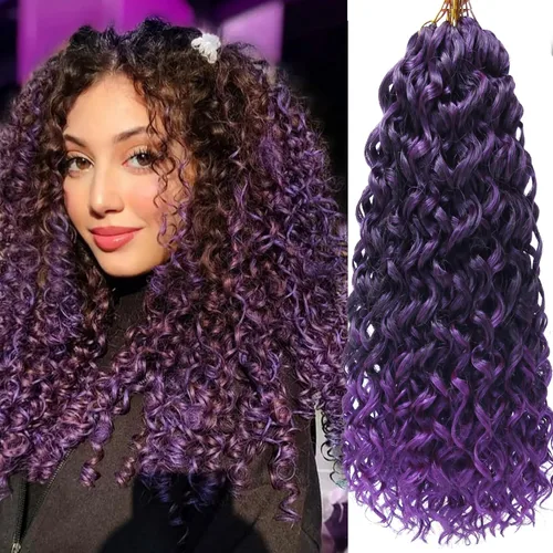 Vista 28 de GoGo Curl Crochet Hair 18 pulgadas onda de agua pelo sintético bohemio ganchillo trenzado jengibre onda profunda extensiones de cabello trenzado