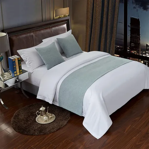 Vista 4 de Juego de camino de cama y almohada de color liso, bufanda de cama de hotel, ropa de cama de algodón, tapete de protección de cama para dormitorio