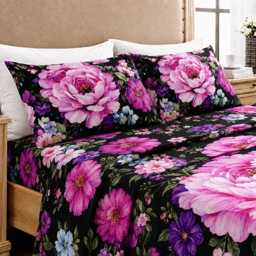 Vista 14 de YIYEA Juego de sábanas individuales, sábanas de hotel de calidad de 1800 hilos de microfibra doble cepillada con flores para cama individual, extra