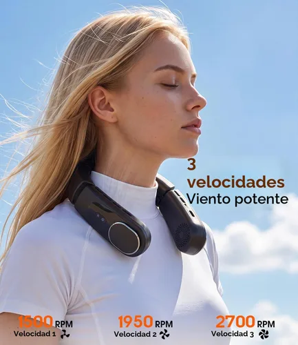 Vista 2 de ChillGo - Ventilador de cuello, 4 ventiladores portátiles plegables Turbo Negro