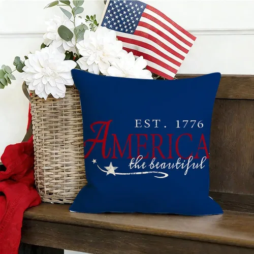 Vista 8 de RABUSOFA Fundas de almohada para el 4 de julio, 18 x 18 pulgadas, letreros patrióticos, rojo, blanco y azul, Día de la Independencia, 4 de julio