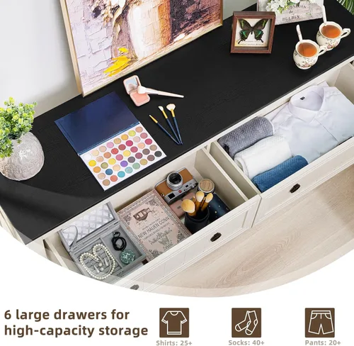 Vista 3 de Joaxswe Cómoda de 6 cajones para dormitorio, cómoda de madera de 54 Blanco