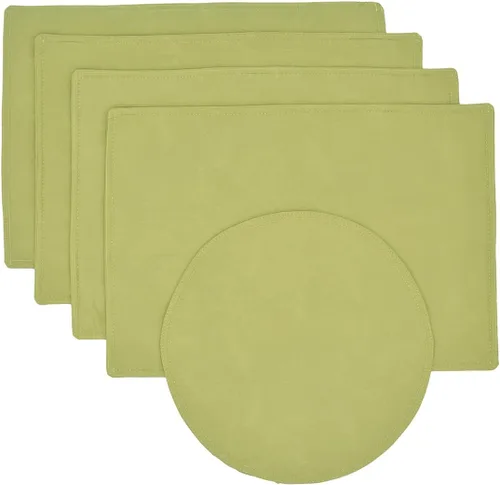 Vista 7 de Juego de dos manteles individuales redondos con cargador jacquard de hojas verde lima