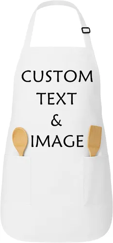 Vista 21 de Delantal personalizado con nombre o logotipo personalizado, cuello ajustable, 2 bolsillos, mezcla de algodón de fácil cuidado