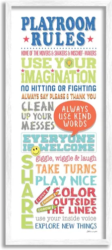 Vista 6 de Stupell Industries 'Playroom Rules Colorful Typography White Blue Green and Red', arte en lienzo, 10 x 24 pulgadas, fácil de colgar y resistente