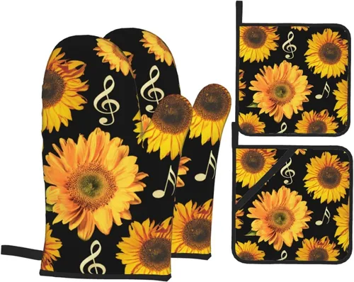 Vista 19 de Juego de 4 guantes de horno y soportes para ollas florales de los años 70, resistentes al calor, para cocina, hornear, asar a la parrilla, barbacoa